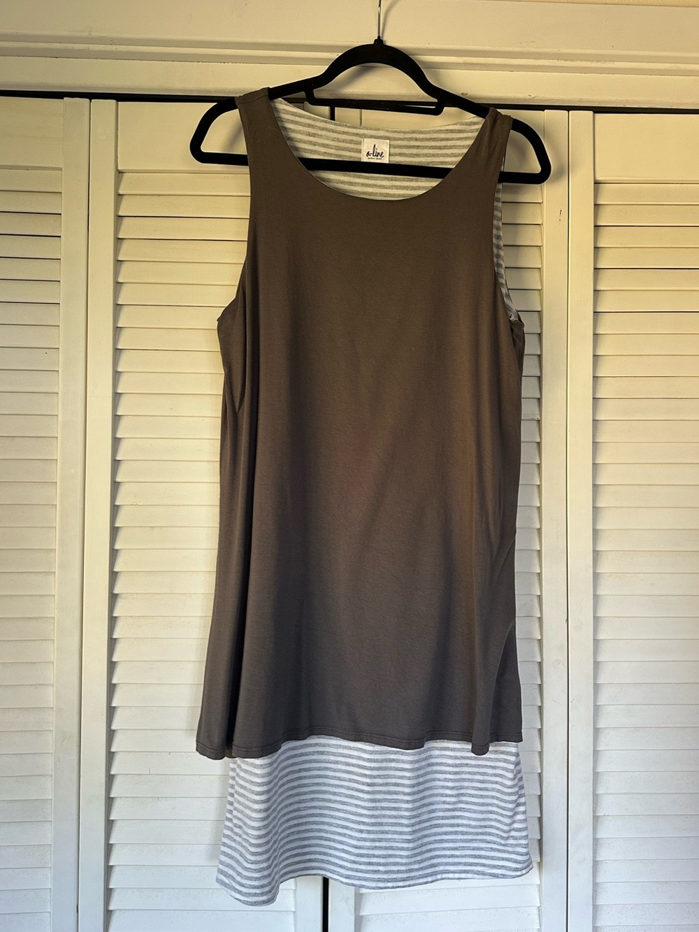 Layered Tank Dress in Taupe with White & Gray Stripe